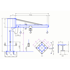 Ylätuettu pylväskääntönosturi mittakuva