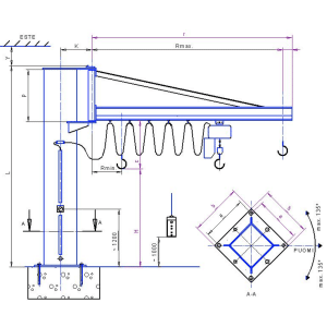 Ylätuettu pylväskääntönosturi profiili mitta
